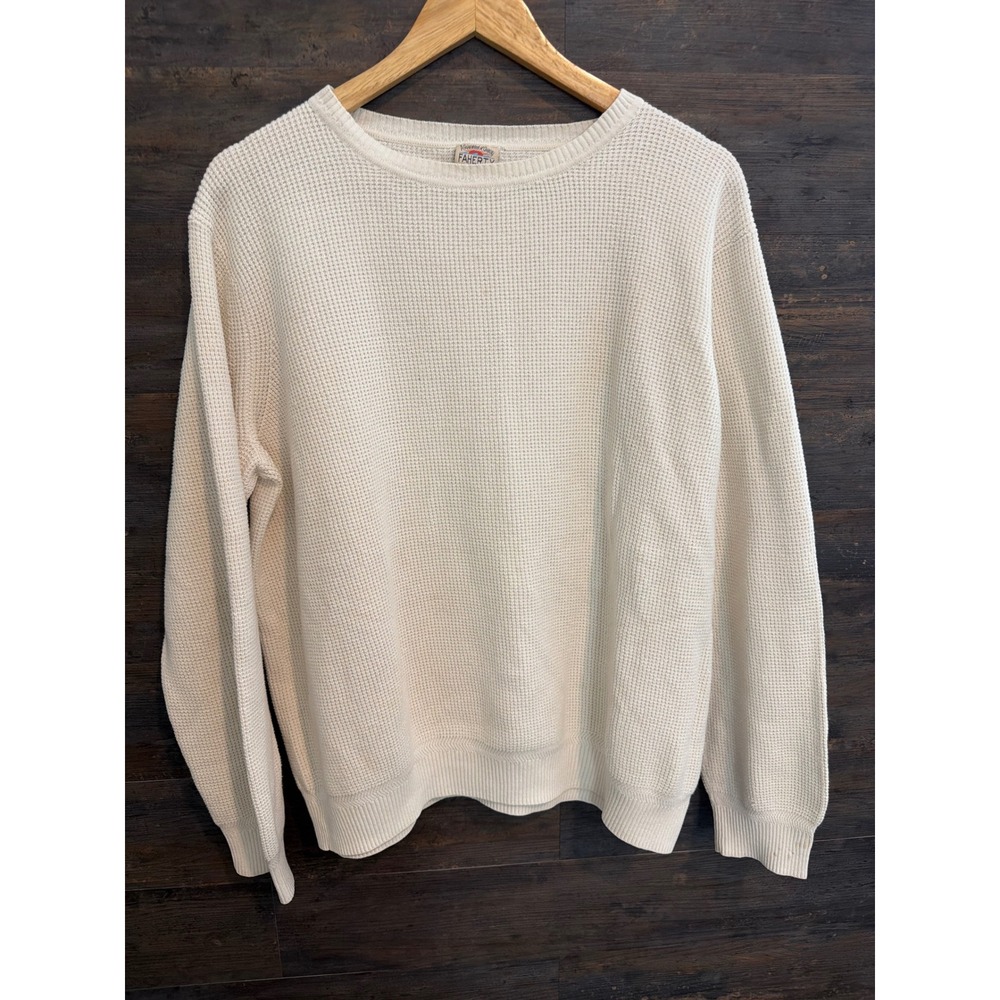 Faherty Brand Organic Cotton Waffle Knit Sweater Cream XL FLAW'D